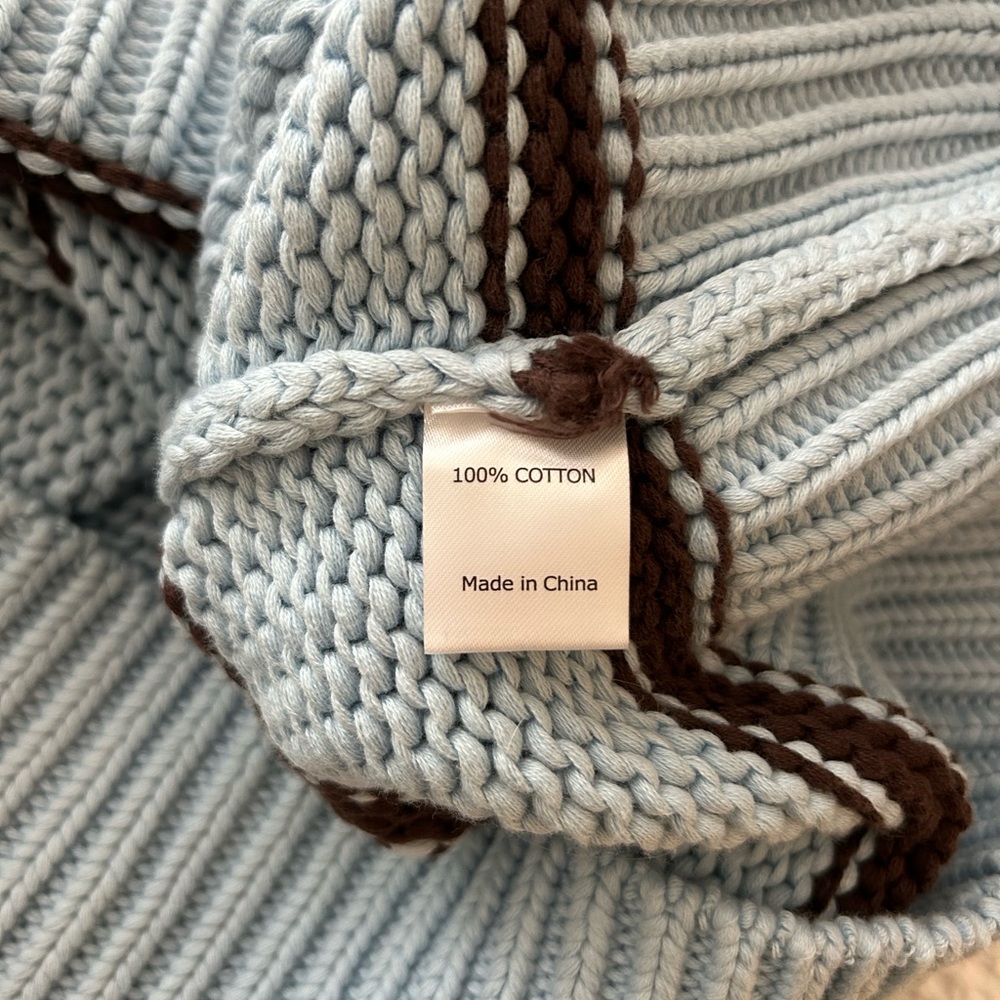 La Ligne NWT Marina Cotton Sweater Light Blue and Olive Stripes Small - Picture 5 of 5